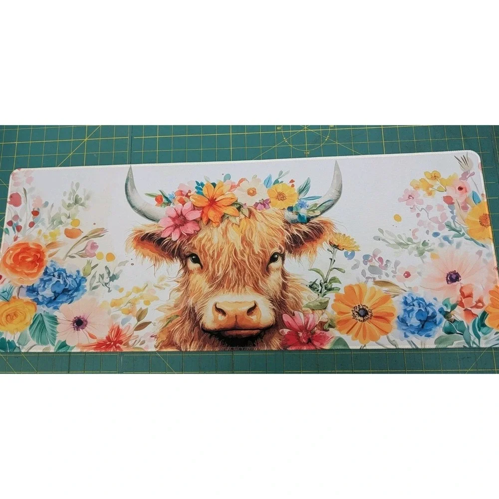 Highland Cow Large Pad Desktop Laptop Mouse Pads Desk Covers Rubber Back 31 X 12